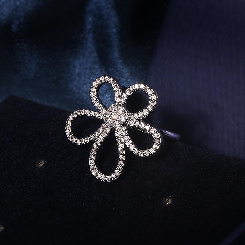 Luxury Flower Zircon Ring Earring Necklace Set Ladies Wedding Jewelry 925  Jewelry Party Set Jewelry Set Accessories