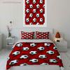 Red Background Soccer Ball Pattern 3PCS Bedding Set Soft Microfiber Bed Sheet Pillowcase Set For Kids Football Fans Room Decor