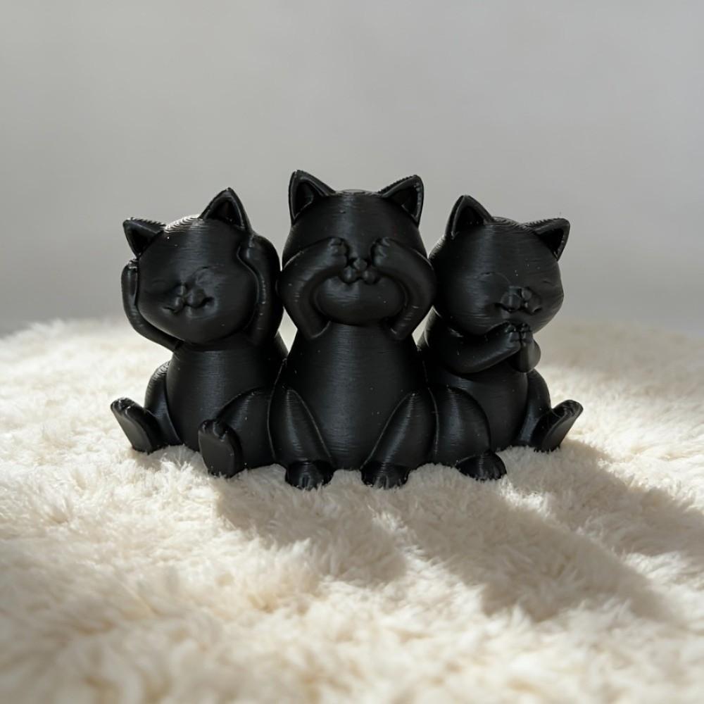 3D Printed Three Cat Statues Creative Cat Ornament Cute Decorative Animals Statues  Home Decoration
