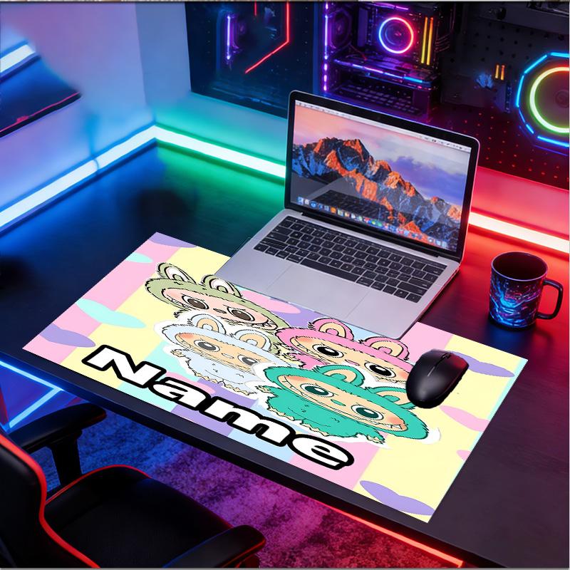 Custom Name Personalized Labubu Pattern Mousepad, Laptop PC Desk Mat, Decorative Desk Mat for Home Keyboard Pad Gift