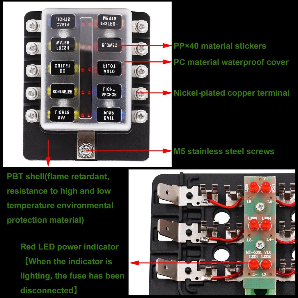 Universal 10 Way Fuse Box Block Fuse Holder Box Car Vehicle Circuit Automotive Car Fuse Accessory Tool