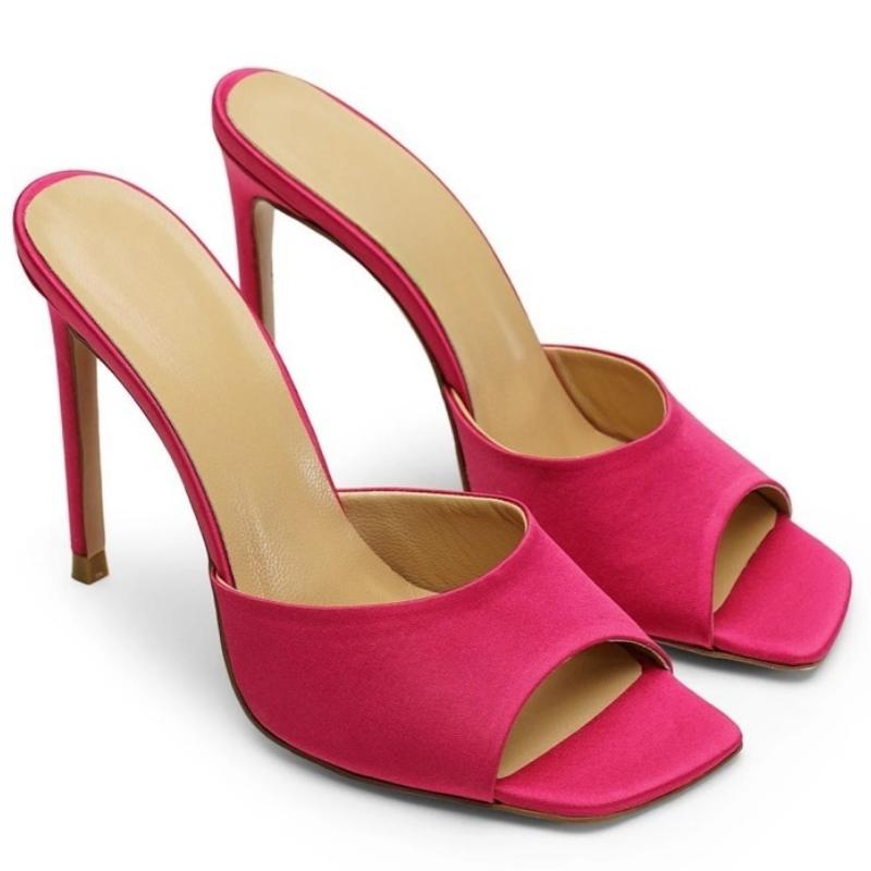 Sexy Women's Slippers High Heels Mules Summer Party Shoes 2025 Outdoor Designer Peep toe Slides Black Pink White Large Size 45