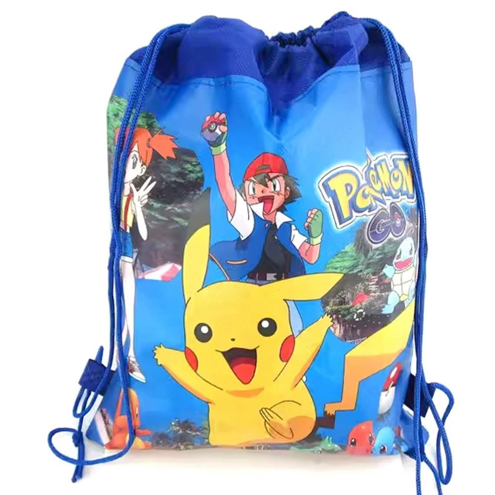 Pikachu Print Drawstring Backpack Kids PE School Sports Bag Cartoon Travel Storage Sack Children Birthday Party Gift