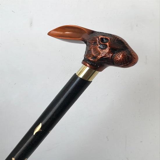 Rebit Head Walking Stick Brass Handle Black Wooden Cane