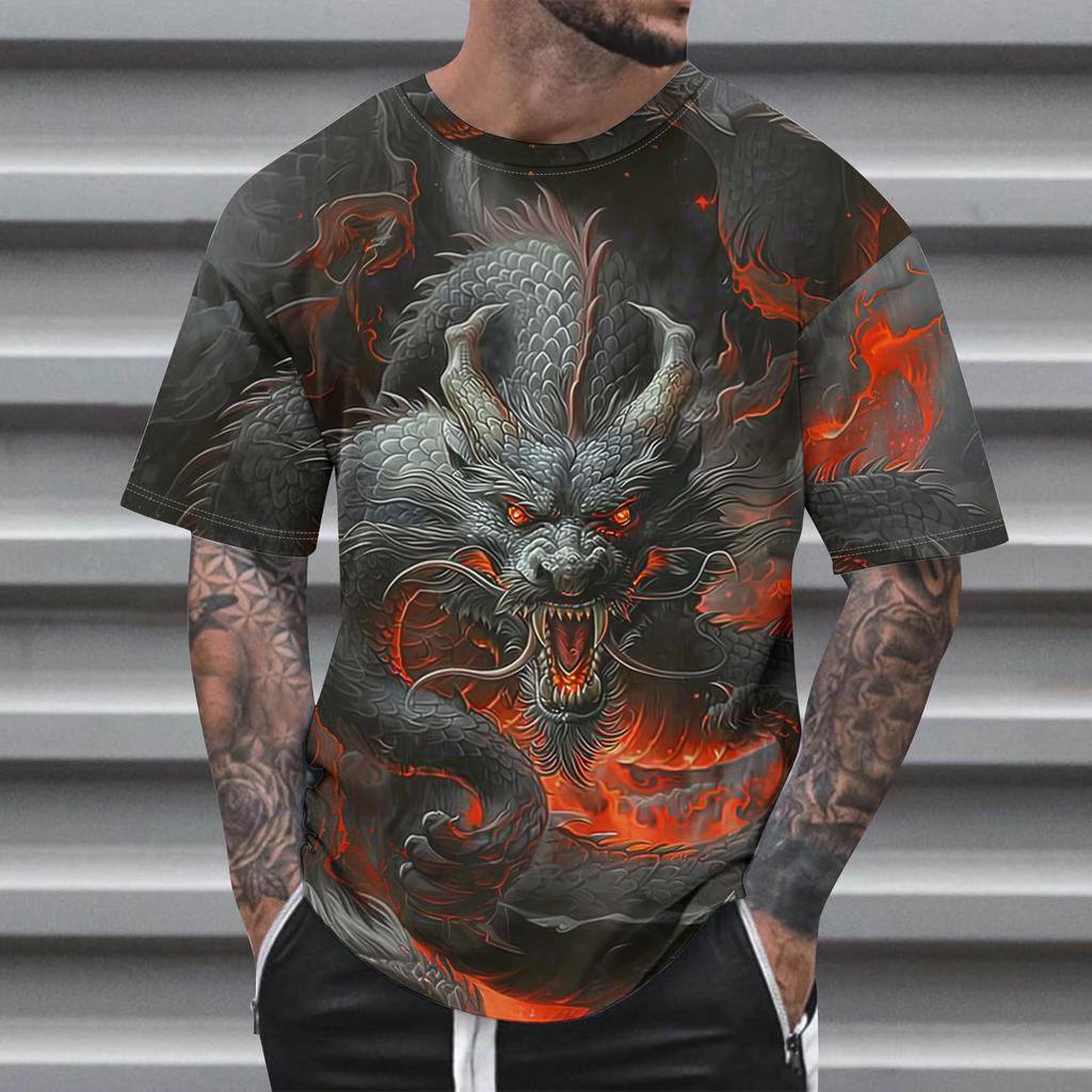 Animal  Dragon Pattern 3D Print Round Neck Short Sleeve Men's T-shirts Oversized Harajuku Tops