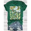 Women's Casual and Fashionable T-shirt with Plant and Flower Patterns Round Neck and Short Sleeves