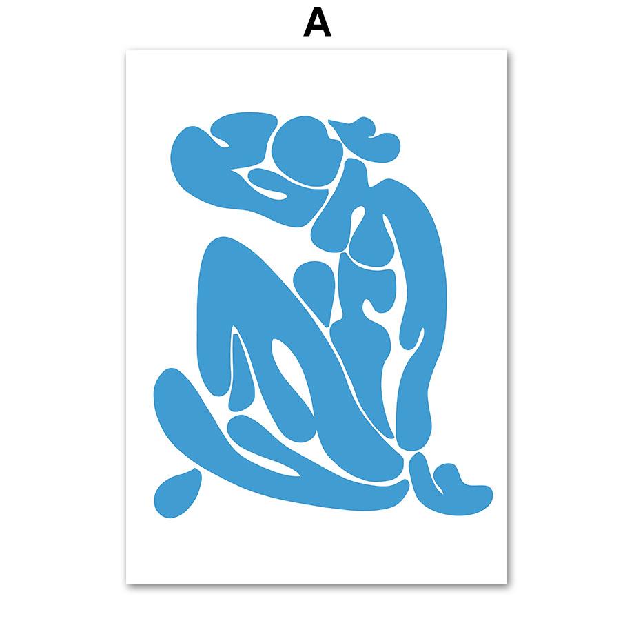 Toile d'art mural avec ligne Matisse Picasso bleue, feuilles de fleurs, peinture, affiches et imprimés nordiques, images murales pour décor de salon