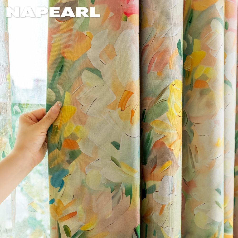 1PC NAPEARL European Pastoral Style Printed Colorful Curtains Full Blackout Curtains for Bedroom Living Room Balcony Window for Home Decor