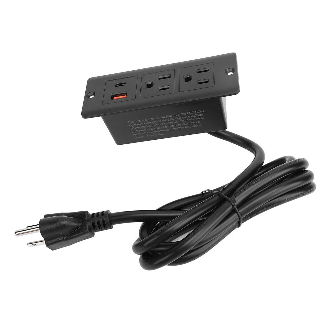 Recessed Power Strip 2 Outlets 1 USB C 1 USB A Ports Fast Charging Desk Outlet with 1.5m Cord for Furniture 12A