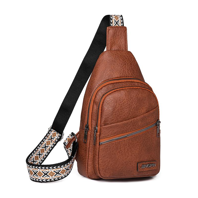 Women's Leather Chest Bag Solid Color Crossbody Bag Stitching Waist Bag Colorful Shoulder Straps