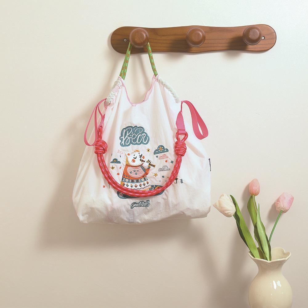 Trendy Large-Capacity Japanese-Style Nylon Embroidery Shoulder Bag for Women