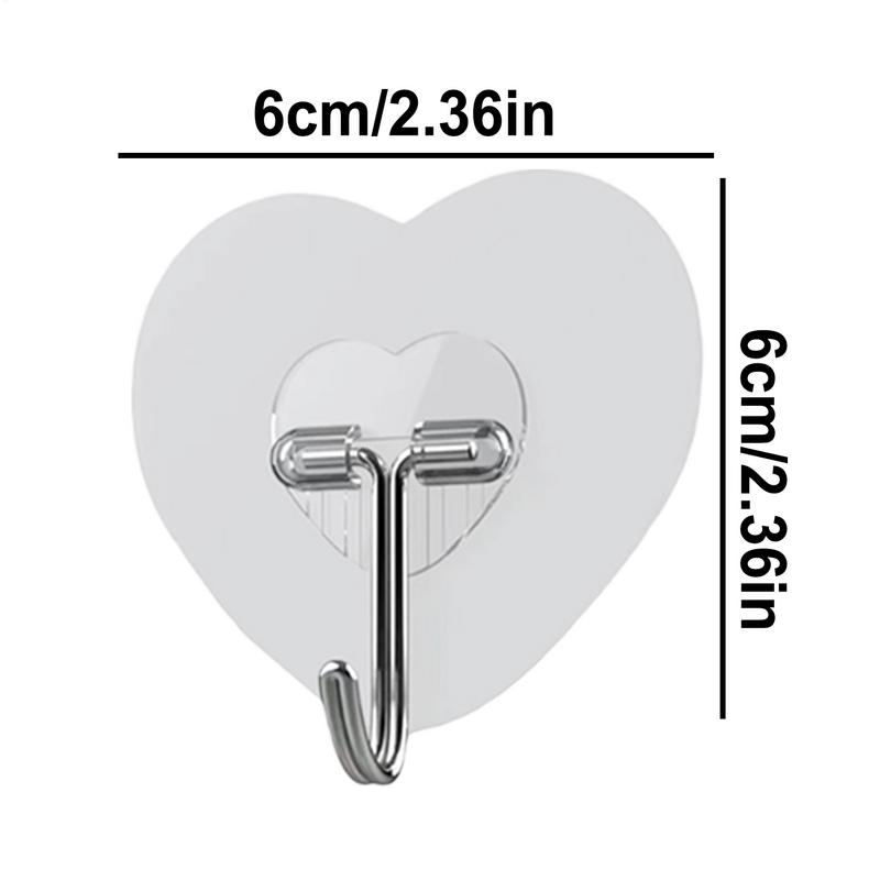 10pcs Heart Shape Transparent Hooks Non Punching Plastic Love Hangers Holder Self Adhesive Key Towel Multi-Purpose Hooks