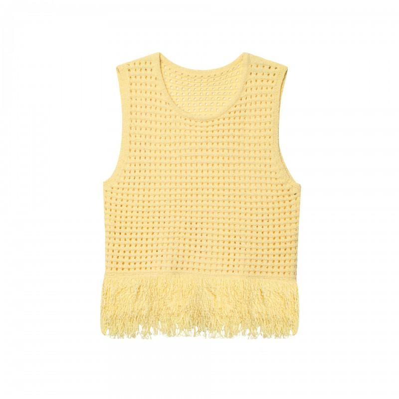 Fresh Sweet Spicy Fringe Plaid Knit Tank Top Street Style Slim Fit 2025
