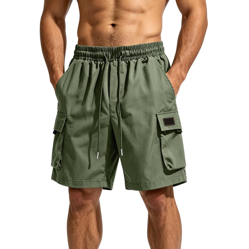 Men's Casual Loose Fit Multi Pocket Cargo Shorts Elastic Waistband Drawstring Adjustable Length Summer Outdoor Shorts