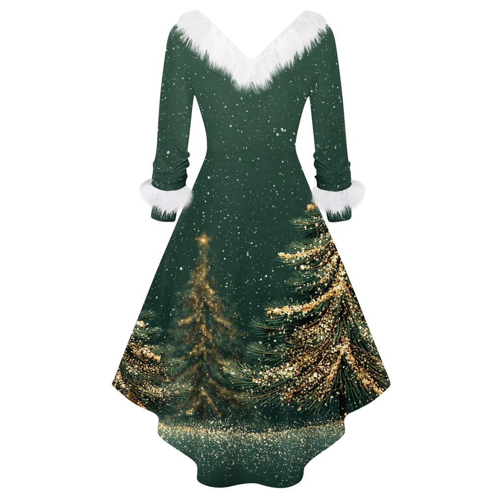 Dame Mote Casual V-hals Juleprint Langermet Kjole