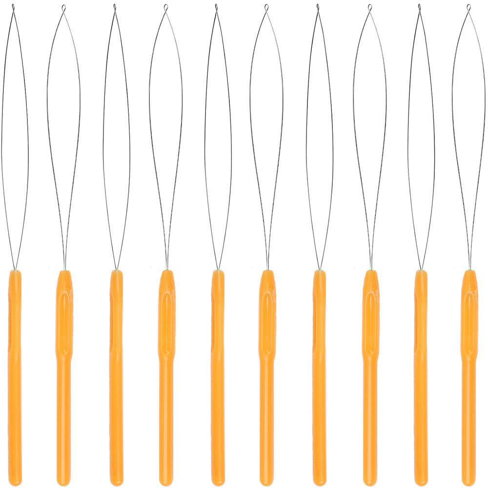 10pcs Hair Extension Loop Needle Threader Pulling Hook Tool and Bead Device Tool Loop Threader Hook Needle For Hair Extensions