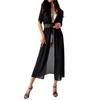 Women Chiffon Lace Trim Long Beach Cover Up Swimsuit Cardigan with Adjustable Waist Tie for Summer Vacation Resort Pool