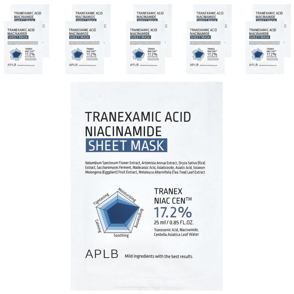 APLB, Tranexamic Acid Niacinamide Beauty Sheet Mask, 10 Sheets, 25ml (0.85 fl oz) Each