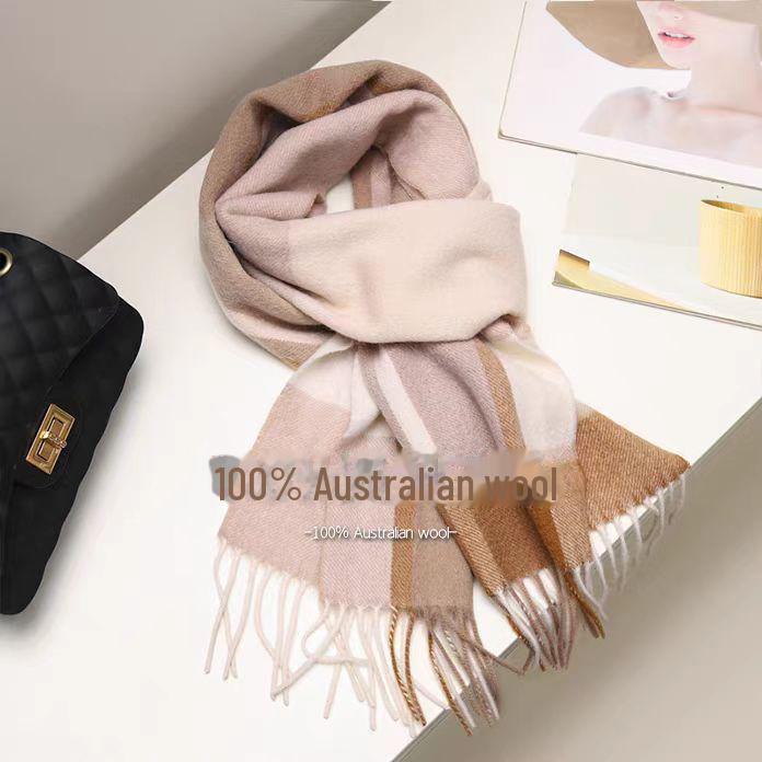 100% Wool Plaid Scarf for Women - Luxury Gift Shawl, Pure Wool Neck Scarf