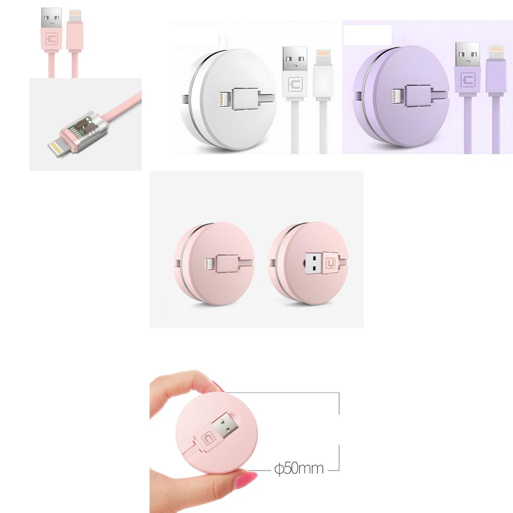 Small Round Box Expandable Data Cable For Apple Devices With Multifunctional Charging Capabilities