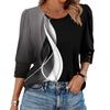 Women's Fashion Casual Color Block Stitched Print Round Neck Seven-sleeve T-shirt Top