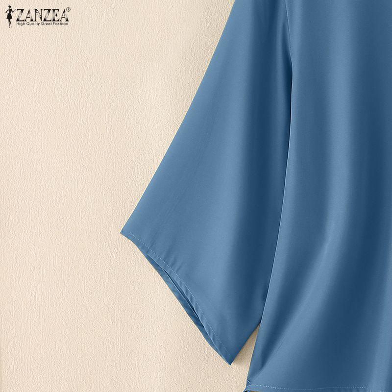 ZANZEA Dámská ležérní halenka s kulatým výstřihem, jednobarevná, s 3/4 rukávy