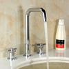 Bathroom Sink Faucet Dual Handle Gold Chrome hot & cold water Deck mounted Sink Faucets gold 3 hole 8 inch Basin tap