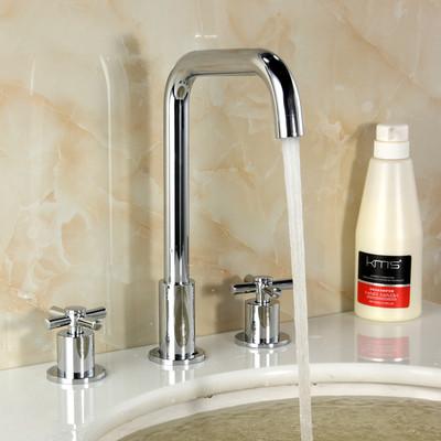 

Bathroom Sink Faucet Dual Handle Gold Chrome hot & cold water Deck mounted Sink Faucets gold 3 hole 8 inch Basin tap