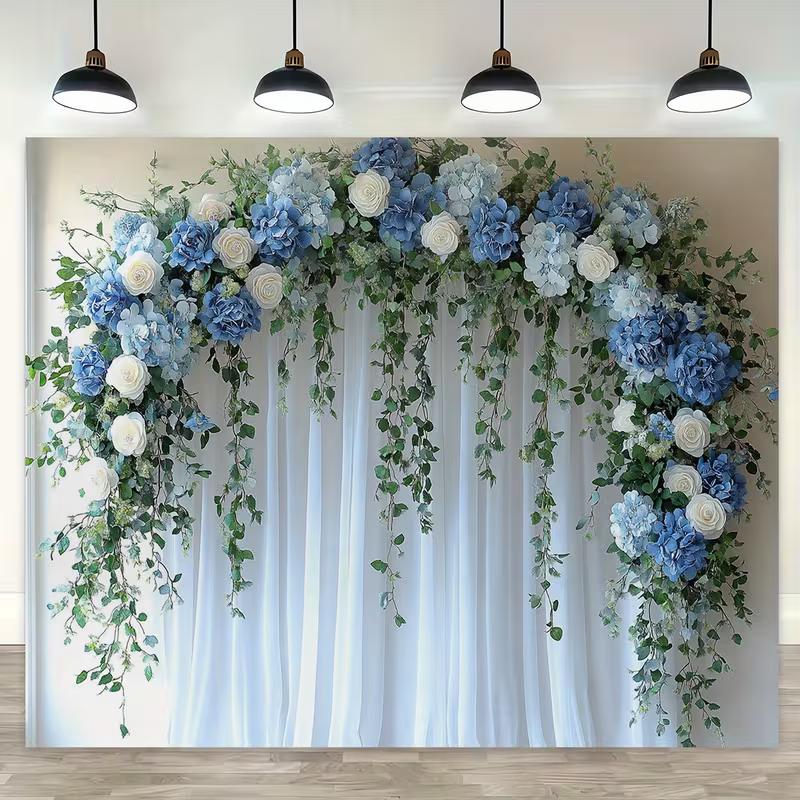 2D Flat Blue Hydrangea & Rose Backdrop for Bridal Shower Decor