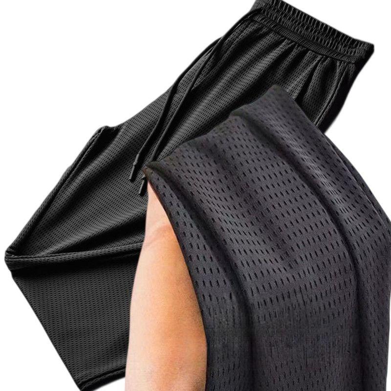Herren Schnelltrocknende Ice Silk Mesh Jogginghose mit Elastischem Bund
