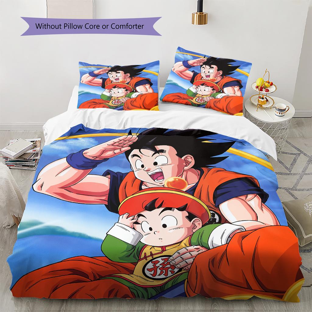 Dragon Ball Cartoon Son Goku Pattern Bedding Home Decoration Birthday Gift (1 * duvet cover + 2 * pillowcase, without core)