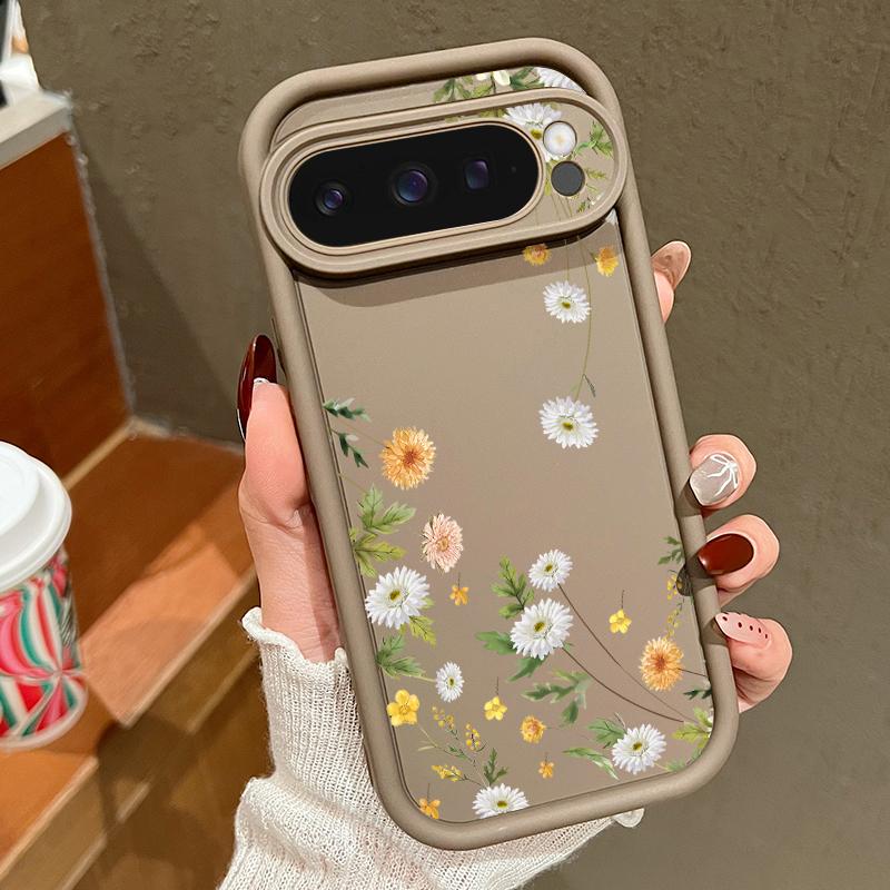 Simple Floral Print TPU Soft Solid Color Phone Case For Google Pixel 9 Pro XL 8 Pro 8A Lens Protection Shockproof Matte Bumper Cover