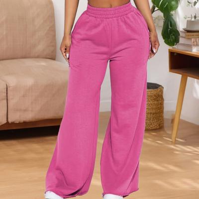 Calças Casuais Femininas Cor Sólida Calças de Perna Larga com Bolsos Cintura Alta Elástica Estilo Hip Hop Calças Compridas