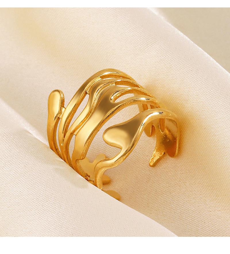 Stainless Steel Lava Irregular Hollow Ring for Women Metal Texture Waterproof Daily Simple Stylish Golden Rings Jewelry