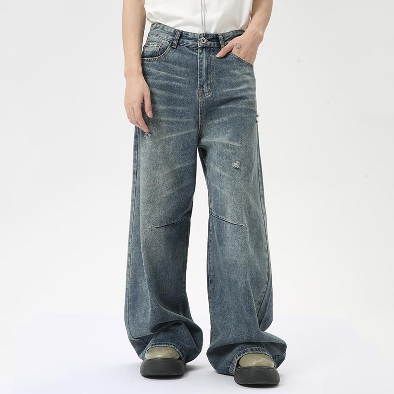 STREETRICH American Style Men's Denim Pants Washing Fashion Loose Men's Straight Trousers Casual Wide Leg Jeans