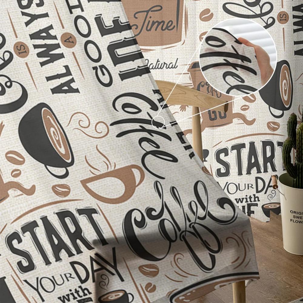 Coffee Coffee Beans Coffee Cup Sheer Curtains for Living Room Decoration Window Curtain Kitchen Tulle Voile Organza Drapes