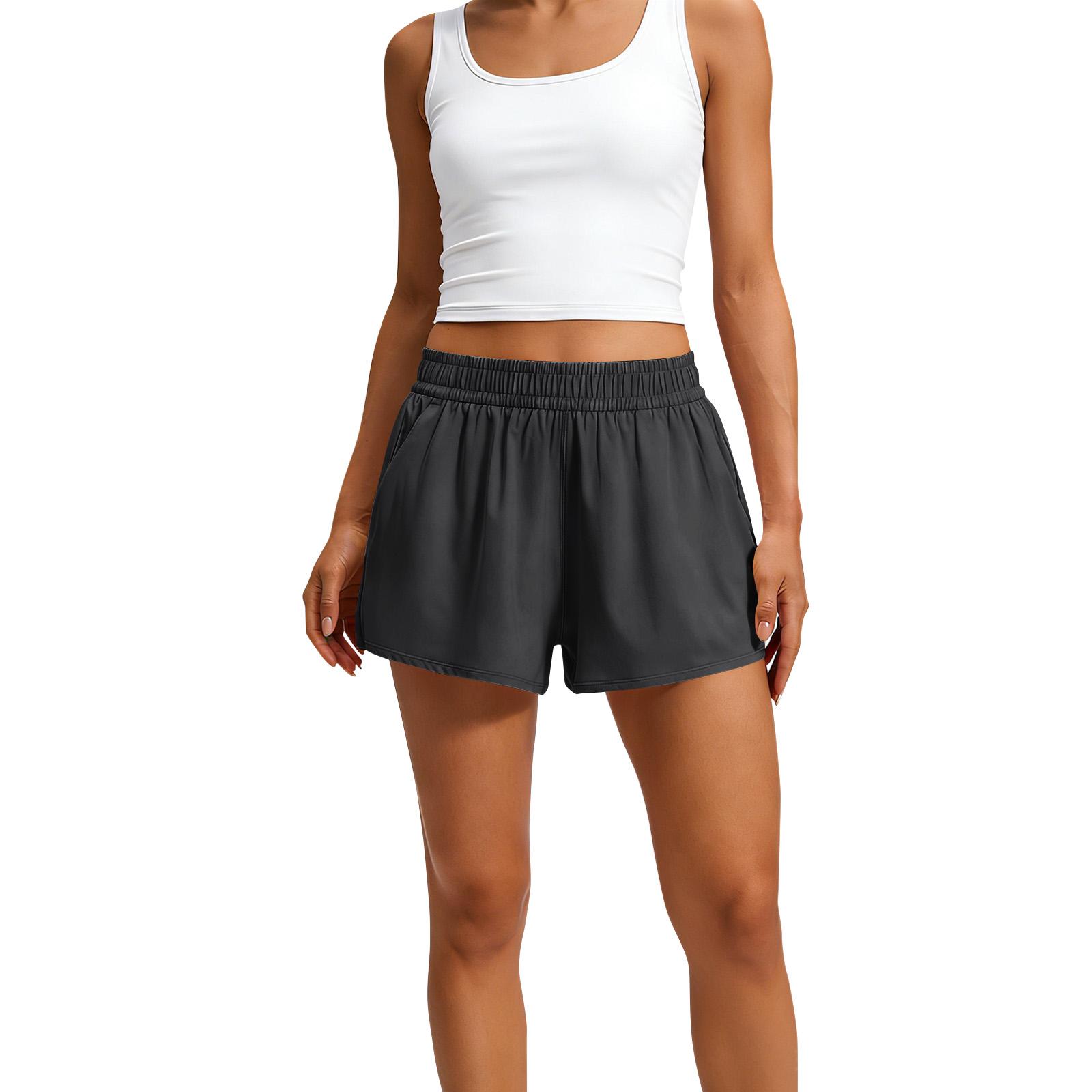 

Drapey Flowy Athletic Shorts For Women Relaxed Fit High Waisted Tennis Workout Running L чёрный