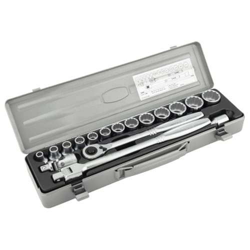 TONE 750M Socket Wrench Set, 12.7mm (1/2") Drive, Silver, Includes 17 Pieces