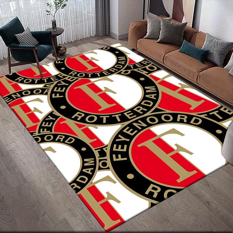 Feyenoord Art Flannel Printed Carpet, Home Sofa Decoration for Living Room & Bedroom, Non‑Slip Play Flannel Floor Mat for Game Room