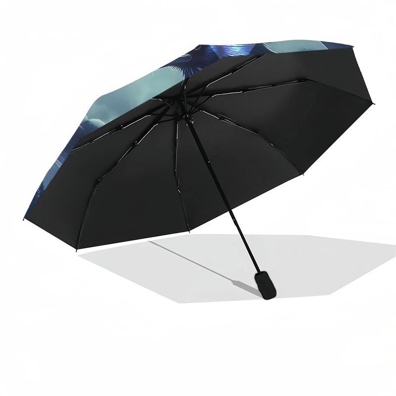1pc Moonlit Raven Night Automatic Folding Umbrella, 8 Ribs Iron Frame, Suitable for Outdoor Travel and Daily Use Yy251120247