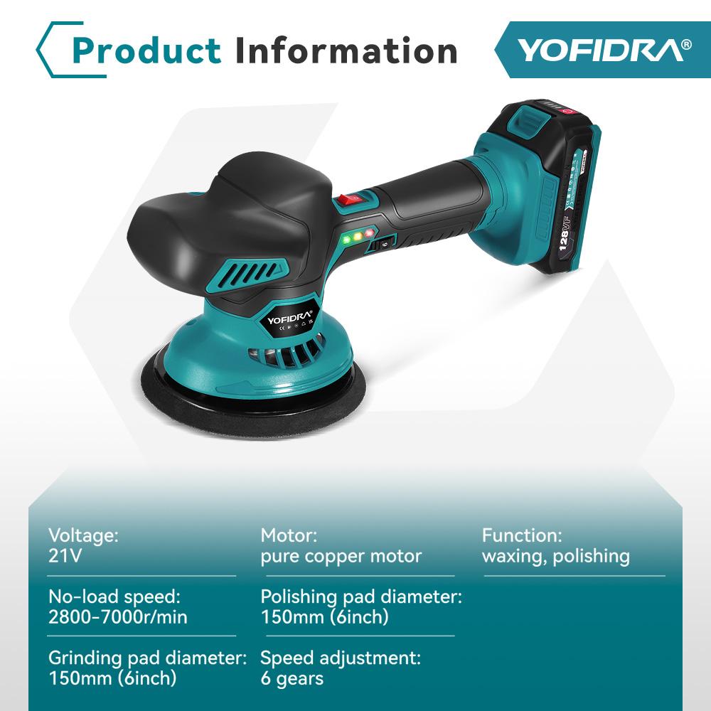 YOFIDRA 6 Gears Car Polisher 7000rpm Electric Polish Automobile  Polishing Sealing Glaze Machine Rotary Tool For 21V 18V Battery