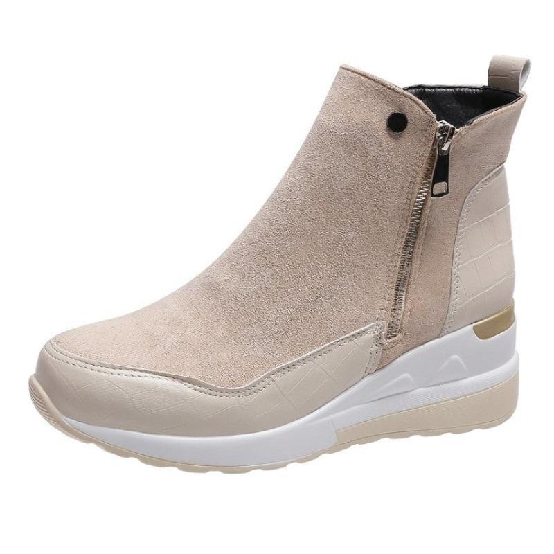 Women Wedge Snow Boots Fashion Autumn Winter Zipper Warm Plush Solid Platforms Korean Casual Short Ankle BootsCotten Shoes