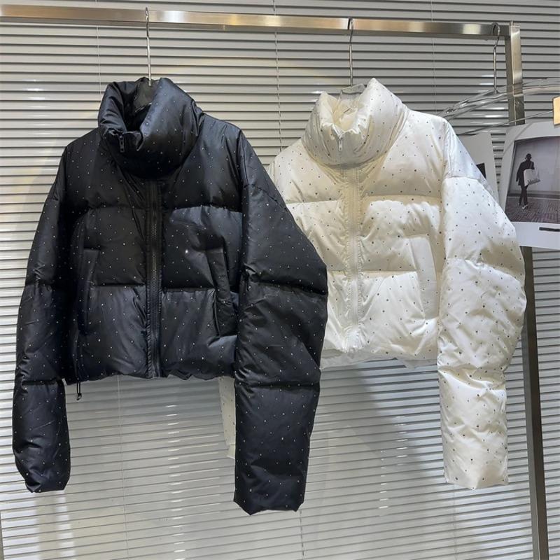 Parka de iarnă pentru femei Îmbrăcăminte exterioară Paltoane scurte Palton coreean cu strasuri Jachete groase de puf calde pentru doamne