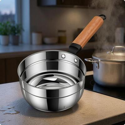 Stainless Pouring Ladle Polished Finish Wooden Handle