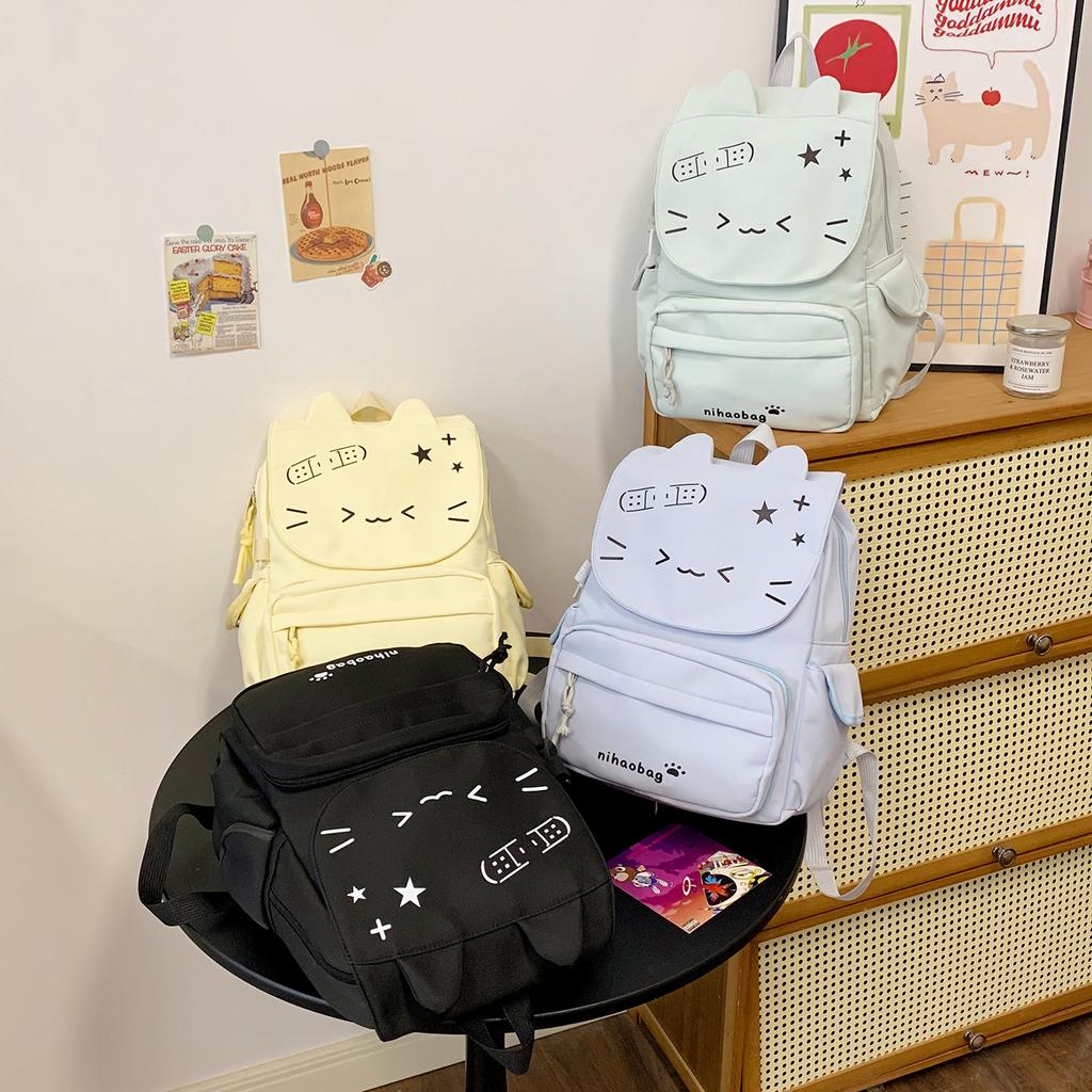 Student schoolbag Korean version trendy cute girl schoolbag cartoon cat small pocket removable class casual backpack women