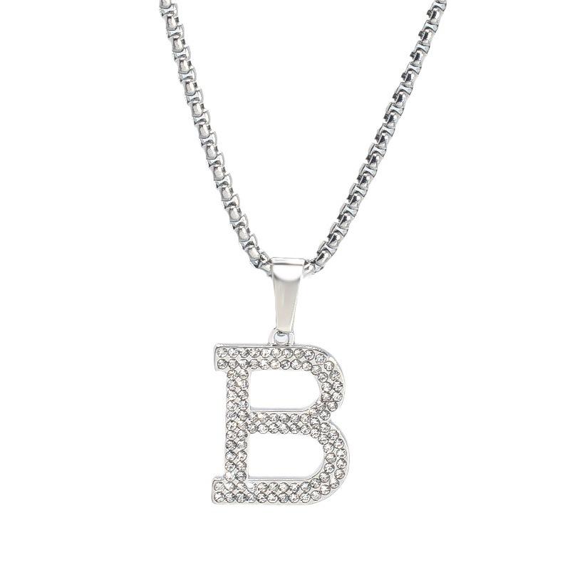 B Letter Necklace Men'S And Women'S Personalized Trend Full Diamond Pendant Long Sweater Chain