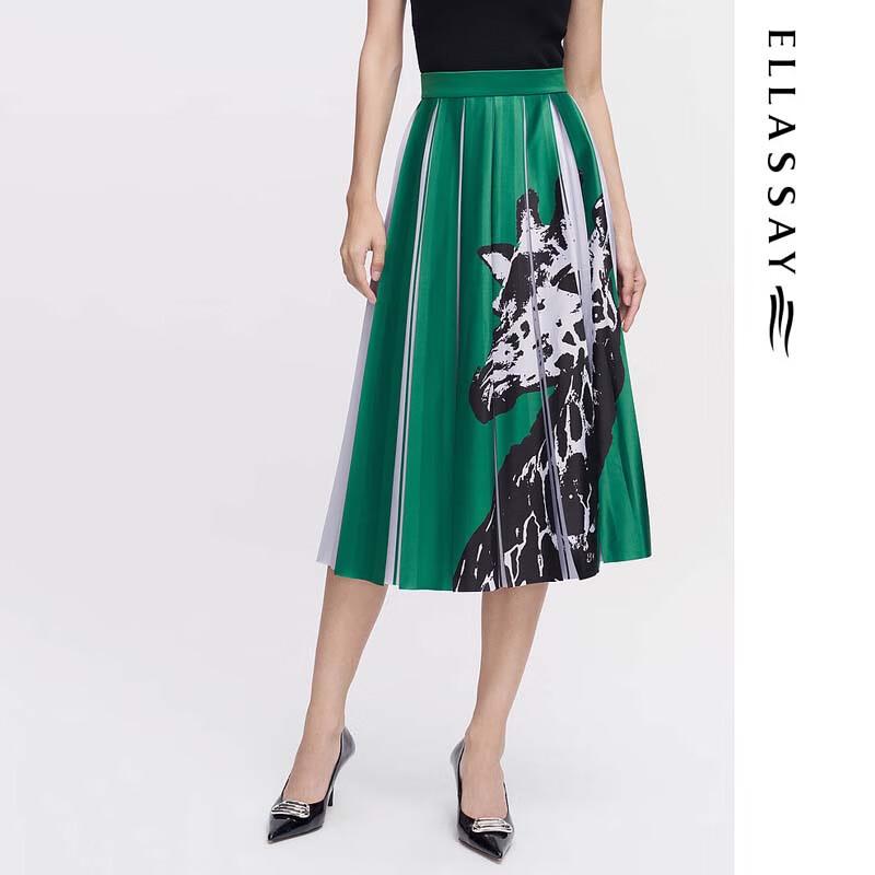 ELLASSAY Women s Printed High-Waist Pleated Midi Skirt S
