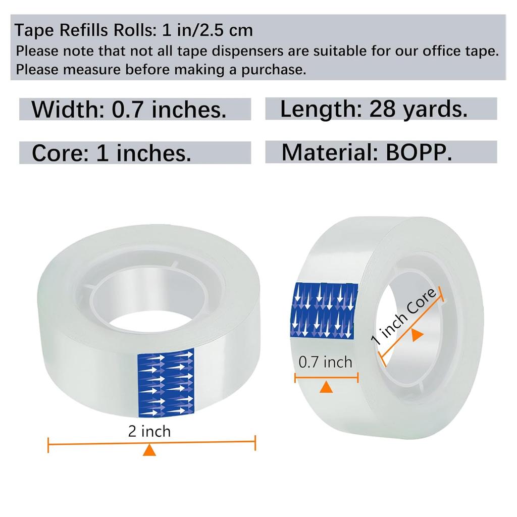 Transparent Tape 12 Pack Refills Rolls 3/4 x 1000 Inches, 1 inch Core, for Office, Home, School.
