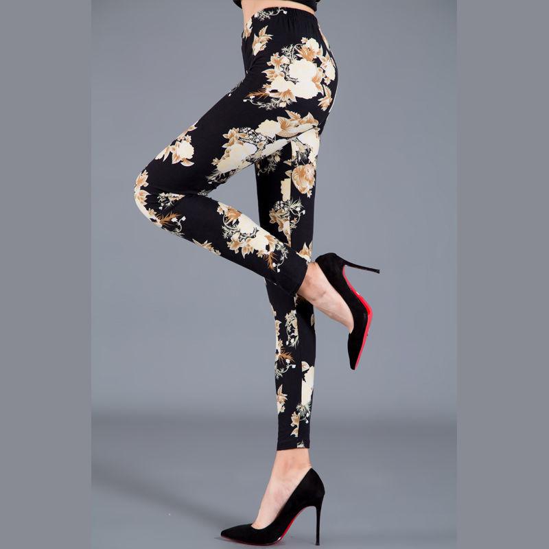 2023 Trendy Floral Print Slim Fit Milk Silk Leggings for Women - Plus Size, Elastic, Outerwear