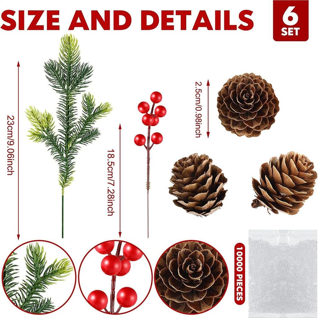 DIY Weihnachts-Zweige Vasen Set Künstliche Weihnachts-Rote Beeren-Zweige Gefälschte Tannenzapfen Für Heimdeko Hochzeitsfeier Zubehör